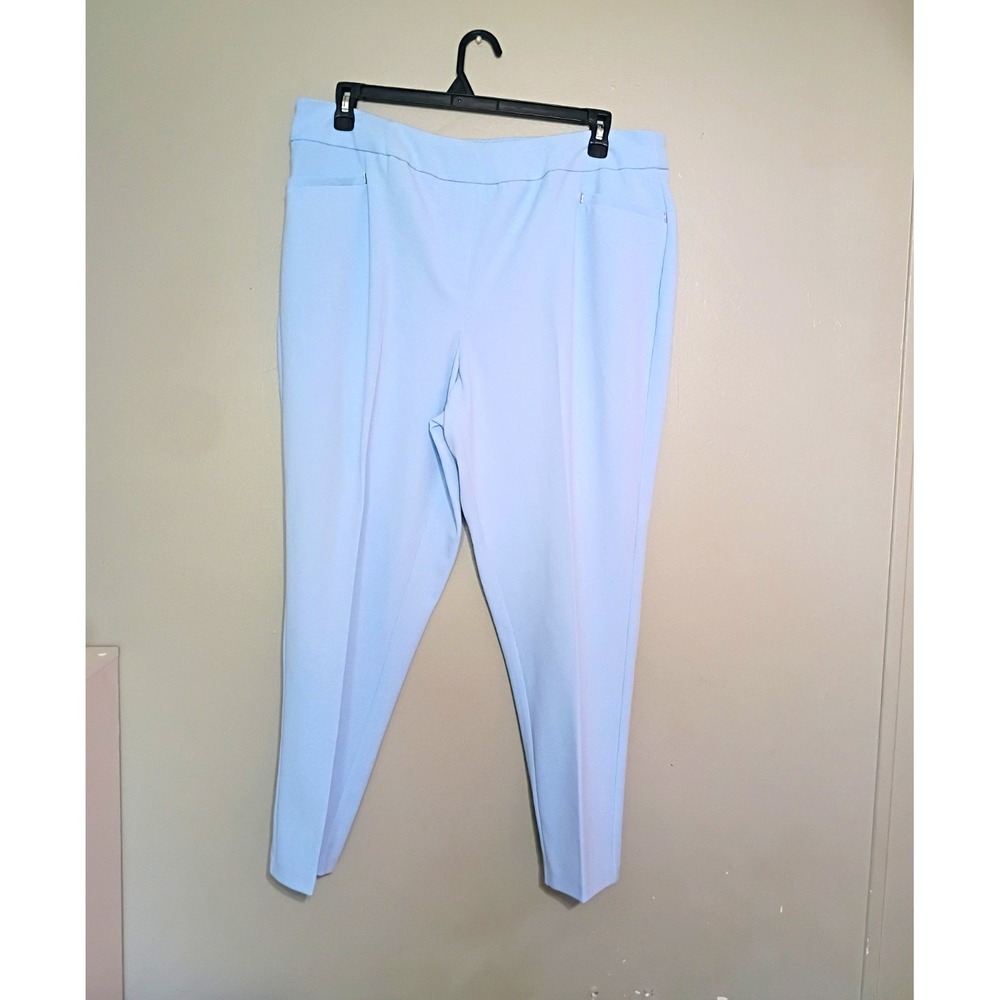 Cato Women's Blue Mid Rise Skinny Dress Pants Stretch Knit Flat Front Inseam 27